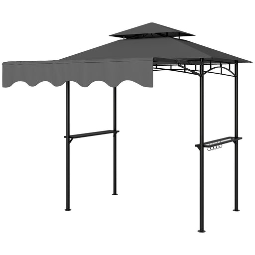Outsunny - 8' x 7.6' Grill Gazebo, Double Tiered Barbecue Grill Gazebo Shelter w/ Side Awning, 2 Side Shelves, 6 Hooks, Dark Grey
