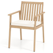 Costway - 2 Pieces Patio Dining Chairs Outdoor Acacia Wood Chairs with Removable Padded Cushion-Oak