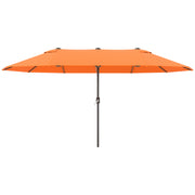 Outsunny - 15' Outdoor Patio Umbrella with Twin Canopy Sunshade Steel Table Umbrella with Lift Crank Orange