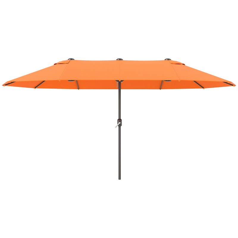 Outsunny - 15' Outdoor Patio Umbrella with Twin Canopy Sunshade Steel Table Umbrella with Lift Crank Orange