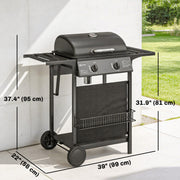 Outsunny - 2-Burner Propane Gas Grill, 18000 BTU BBQ Grill with Wheels, Warming Rack, Shelf, Thermometer, Grease Cup, Black
