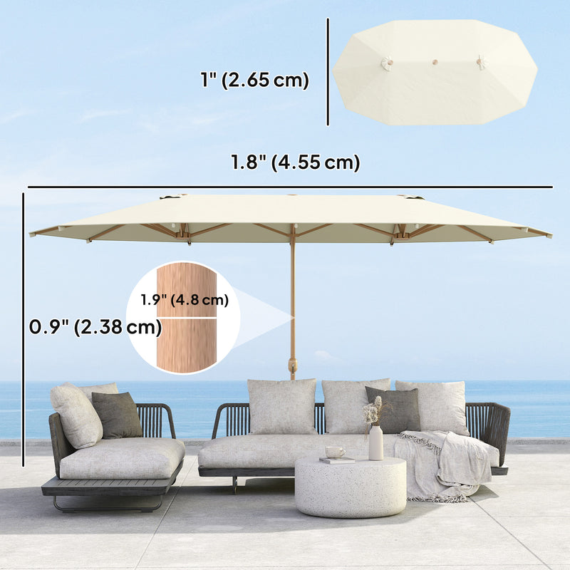 Outsunny - 15 ft Double-Sided Patio Umbrella with Twin Canopy, UPF30+ Extra Large Rectangular Market Umbrella with Crank, Beige — 84D-344V00BG