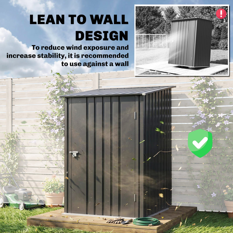 Garden Tool Storage Shed, Small Steel Shed with Lockable Door for Garden & Patio, Galvanized Steel Construction, Dark Gray