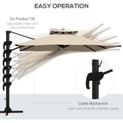 10ft Square Cantilever Patio Umbrella, 360° Rotating Overhanging Umbrella with Cross Base, Crank Handle, Khaki