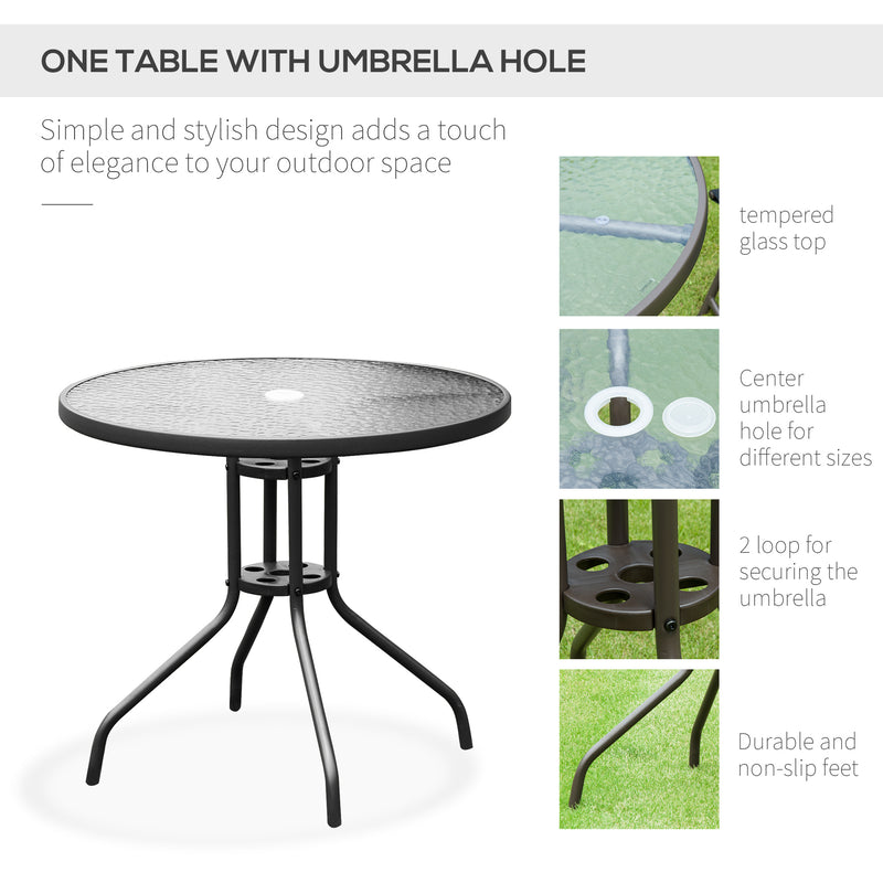 Outsunny - 6 Pieces Outdoor Dining Set for 4 with Umbrella Patio Outdoor Furniture Set with Round Table 4 Folding Chairs Black