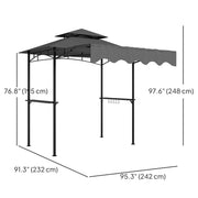 Outsunny - 8' x 7.6' Grill Gazebo, Double Tiered Barbecue Grill Gazebo Shelter w/ Side Awning, 2 Side Shelves, 6 Hooks, Dark Grey