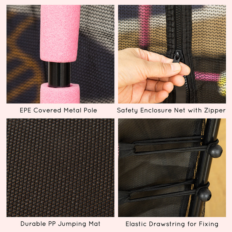 Soozier 63" Kids Trampoline Mini Indoor Bouncer Jumper with Enclosure Net Elastic Thick Padded Pole Gift for 3-6 Years, Pink