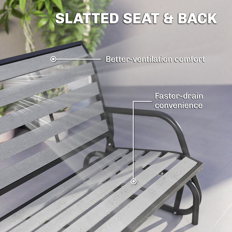 Outsunny - 2 Person Outdoor Glider Bench, Patio Glider Loveseat with Faux Wood Slatted Seat and Back, Steel Frame, Grey