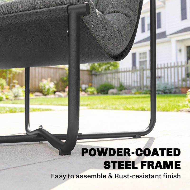 Outsunny - Outdoor Patio Chair, Comfy Sling Lounge Chair with Cushion, Breathable Wide Seat, Steel Frame, Dark Grey