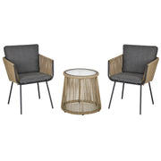 Outsunny - 3 Pieces Wicker Patio Furniture Set, Rattan Bistro Set with Coffee Table and Cushions, Outdoor Conversation Set for Garden, Porch, Balcony, Grey