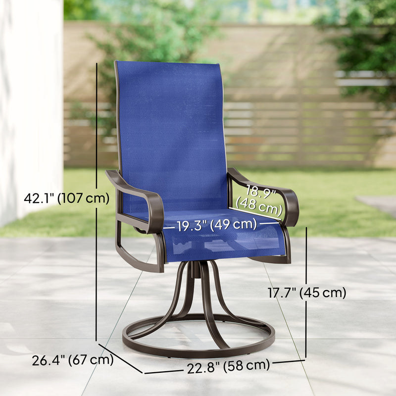 Outsunny - Patio Dining Chairs Set of 2, 360° Swivel Rocking Outdoor Chairs with Armrests, Breathable Mesh, Navy Blue