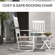 Outsunny - 3 Pieces Outdoor Rocking Chair Set, Wooden Patio Rocking Chair Set with Folding Table, High Back and Armrests, White