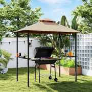 Outsunny - 8' x 5' BBQ Grill Gazebo Tent with Double Tiered Canopy for Outdoor Sun Shade, Khaki
