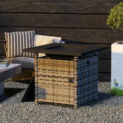 Outsunny - Outdoor PE Rattan Propane Fire Pit Table, 50,000 BTU Pulse-Ignition Wicker Fire Table, Mixed Grey