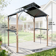 Outsunny - 8 x 6ft Hardtop Grill Gazebo, BBQ Gazebo with Metal Double Roof, Outdoor Grill Canopy with Wood-Grain Aluminum Frame