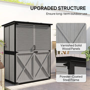 Outdoor Storage Cabinet, Wood Garden Shed with Steel Frame, Asphalt Roof, 2 Shelves and Lockable Doors, Grey