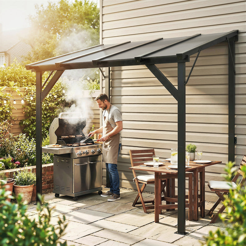 Outsunny - Hardtop Grill Gazebo, Lean-to BBQ Shelter with Polycarbonate Roof for Outdoor, Patio, Lawn