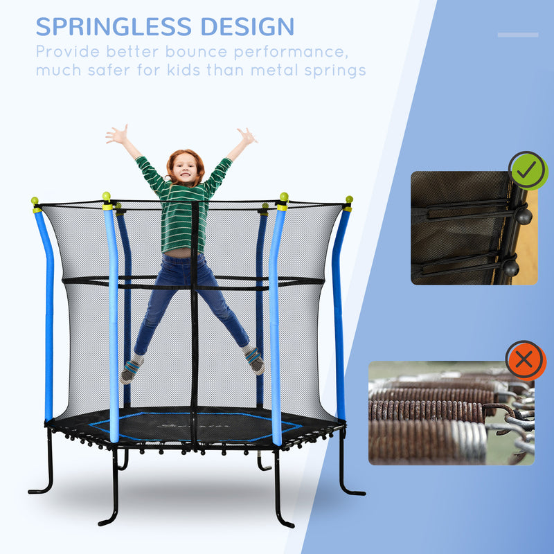 Soozier 63" Kids Trampoline Mini Indoor Bouncer Jumper with Enclosure Net Elastic Thick Padded Pole Gift for Child Toddler Age 3-6 Years Old Blue