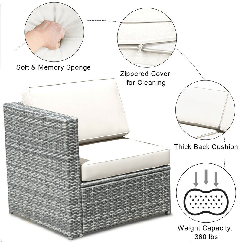 Costway - 8 Piece Wicker Sofa Rattan Dinning Set Patio Furniture with Storage Table-White