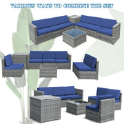 Costway - 8 Piece Wicker Sofa Rattan Dinning Set Patio Furniture with Storage Table-Navy