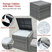 Costway - 8 Piece Wicker Sofa Rattan Dinning Set Patio Furniture with Storage Table-Red