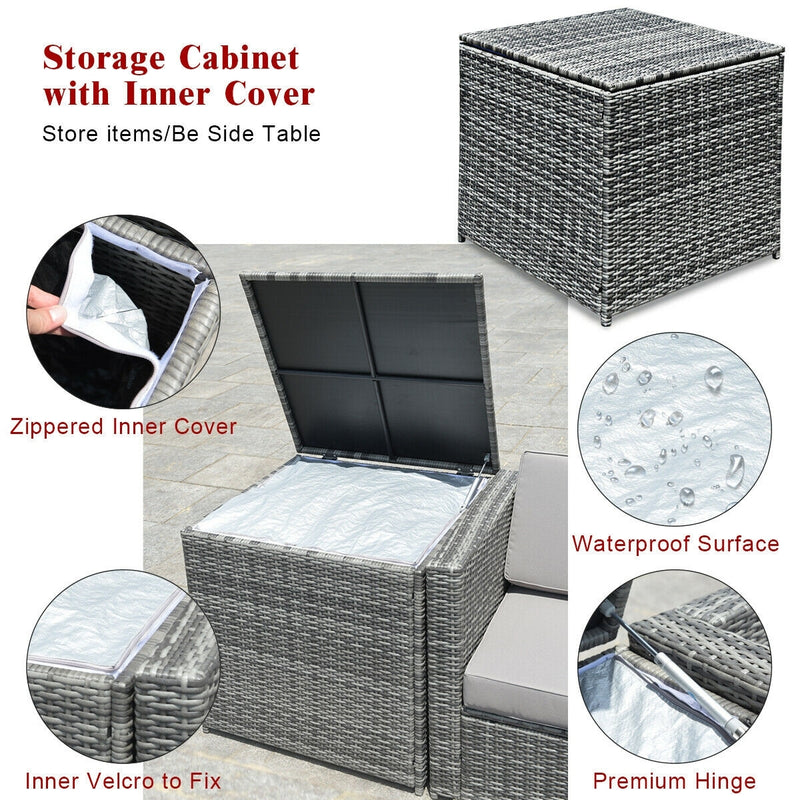 Costway - 8 Piece Wicker Sofa Rattan Dinning Set Patio Furniture with Storage Table-Red