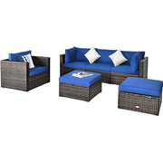 Costway - 6 Pieces Patio Rattan Furniture Set with Sectional Cushion-Blue