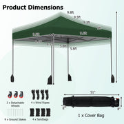 Costway - 9.5 x 9.5 Feet Pop up Canopy Tent with Adjustable Heights-Green