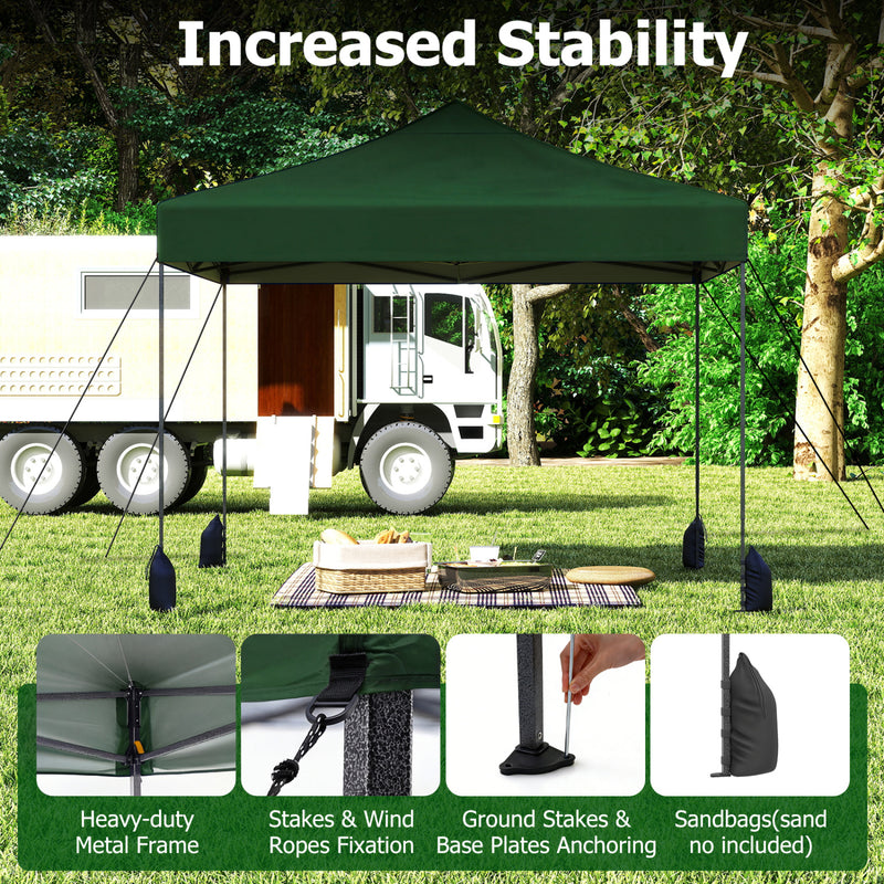 Costway - 9.5 x 9.5 Feet Pop up Canopy Tent with Adjustable Heights-Green