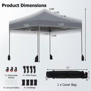 Costway - 9.5 x 9.5 Feet Pop up Canopy Tent with Adjustable Heights-Gray