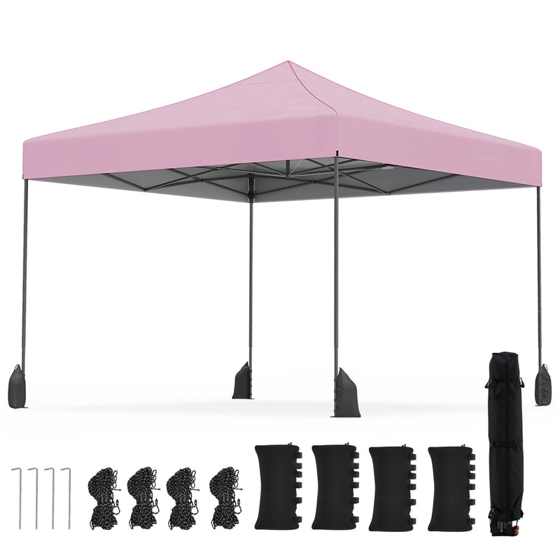 Costway - 9.5 x 9.5 Feet Pop up Canopy Tent with Adjustable Heights-Pink