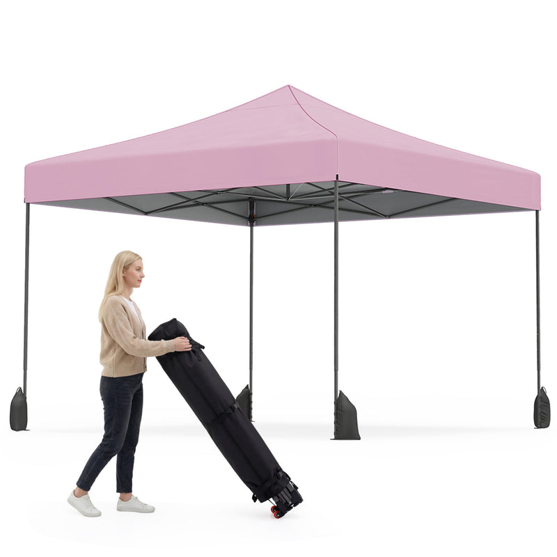 Costway - 9.5 x 9.5 Feet Pop up Canopy Tent with Adjustable Heights-Pink