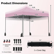 Costway - 9.5 x 9.5 Feet Pop up Canopy Tent with Adjustable Heights-Pink