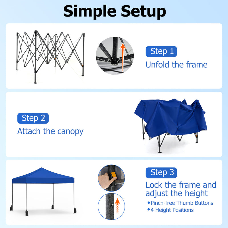 Costway - 9.5 x 9.5 Feet Pop up Canopy Tent with Adjustable Heights-Blue