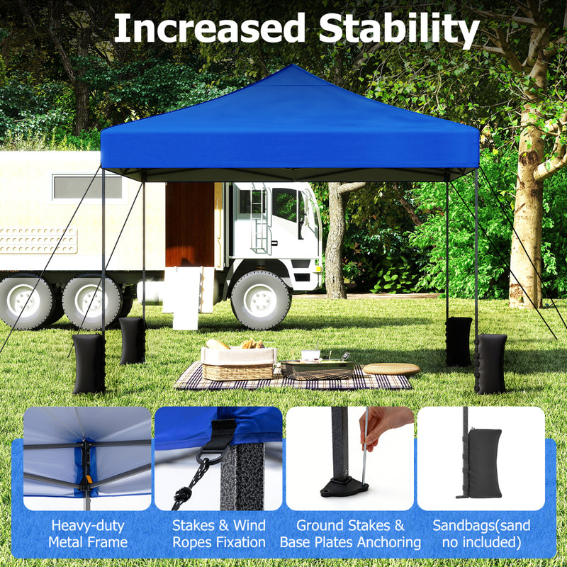 Costway - 9.5 x 9.5 Feet Pop up Canopy Tent with Adjustable Heights-Blue