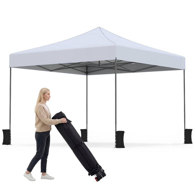 Costway - 9.5 x 9.5 Feet Pop up Canopy Tent with Adjustable Heights-White