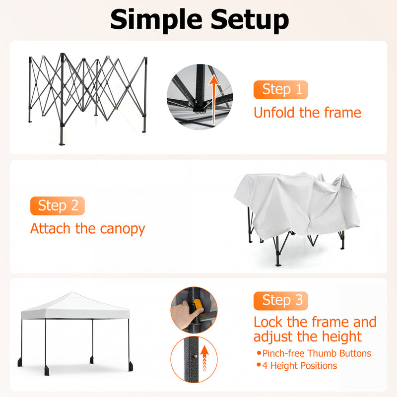 Costway - 9.5 x 9.5 Feet Pop up Canopy Tent with Adjustable Heights-White