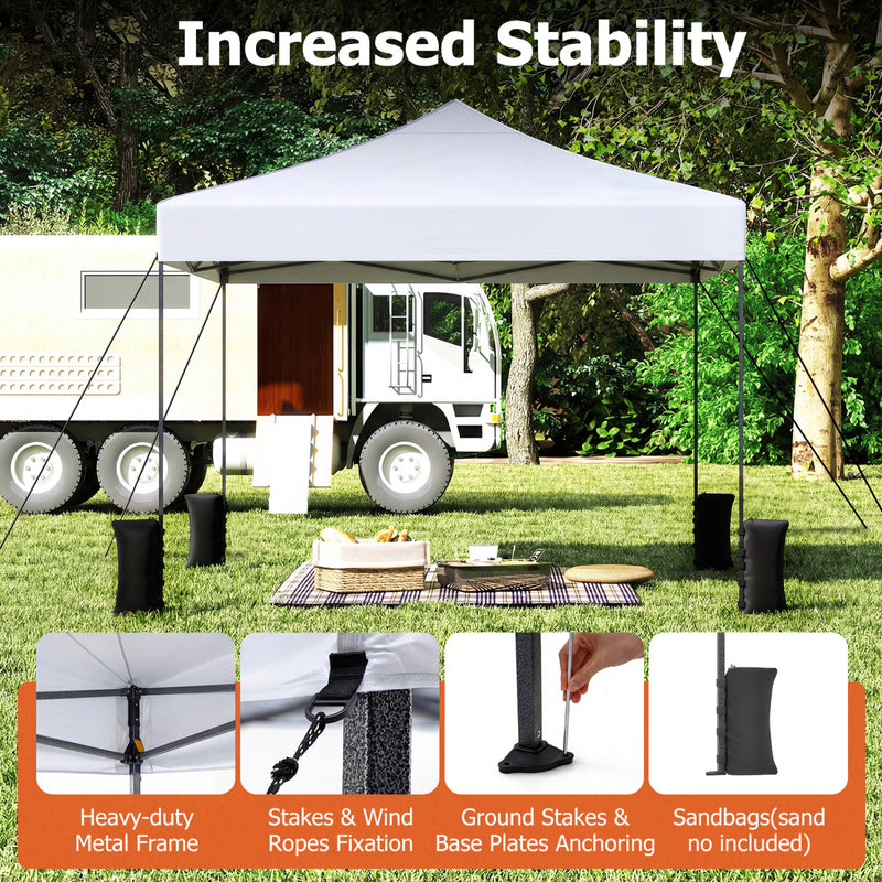 Costway - 9.5 x 9.5 Feet Pop up Canopy Tent with Adjustable Heights-White