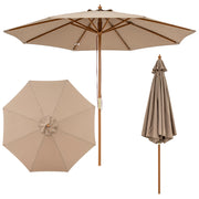 Costway - 9 FT Patio Umbrella Outdoor Table Market Umbrella with 8 Sturdy Bamboo Ribs-Brown