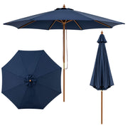 Costway - 9 FT Patio Umbrella Outdoor Table Market Umbrella with 8 Sturdy Bamboo Ribs-Navy