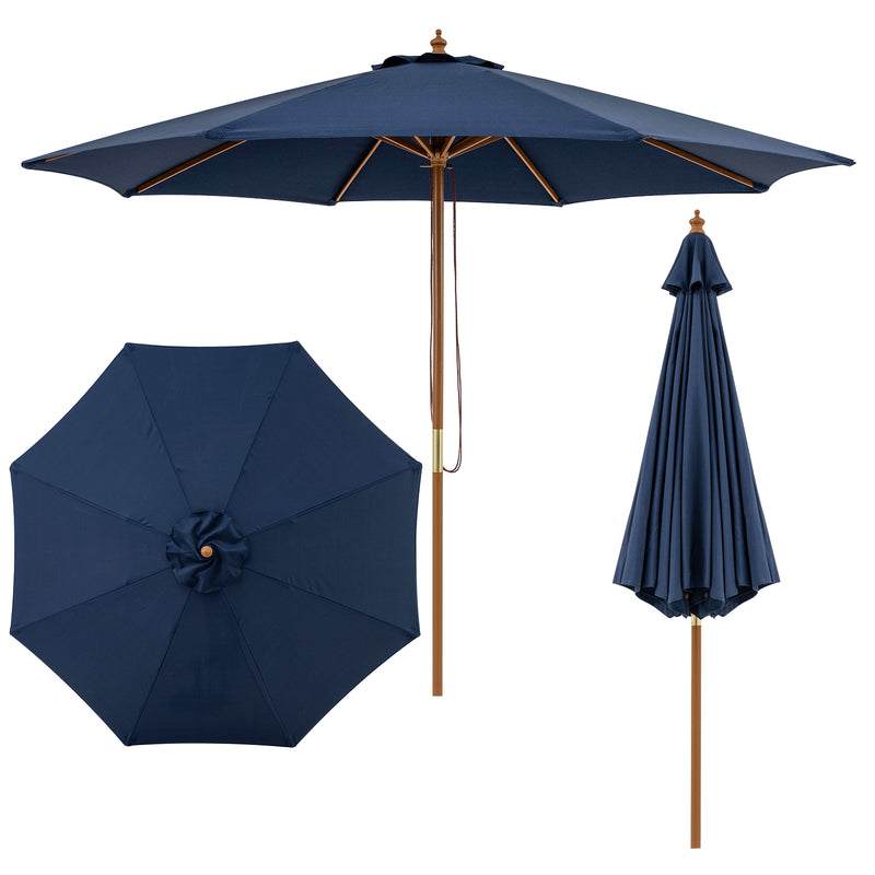 Costway - 9 FT Patio Umbrella Outdoor Table Market Umbrella with 8 Sturdy Bamboo Ribs-Navy