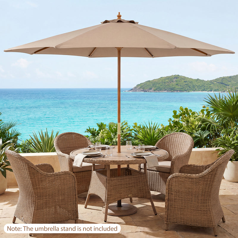 Costway - 9 FT Patio Umbrella Outdoor Table Market Umbrella with 8 Sturdy Bamboo Ribs-Brown