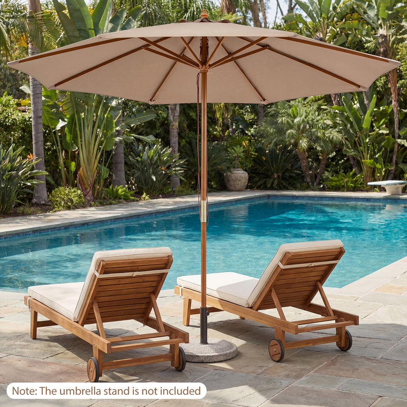 Costway - 9 FT Patio Umbrella Outdoor Table Market Umbrella with 8 Sturdy Bamboo Ribs-Brown