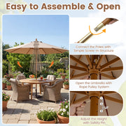 Costway - 9 FT Patio Umbrella Outdoor Table Market Umbrella with 8 Sturdy Bamboo Ribs-Brown