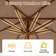 Costway - 9 FT Patio Umbrella Outdoor Table Market Umbrella with 8 Sturdy Bamboo Ribs-Brown