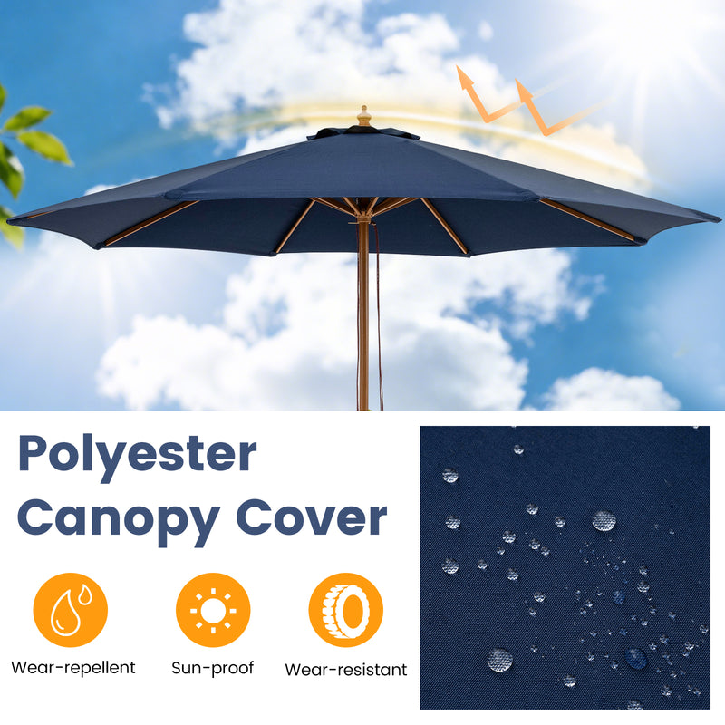 Costway - 9 FT Patio Umbrella Outdoor Table Market Umbrella with 8 Sturdy Bamboo Ribs-Navy