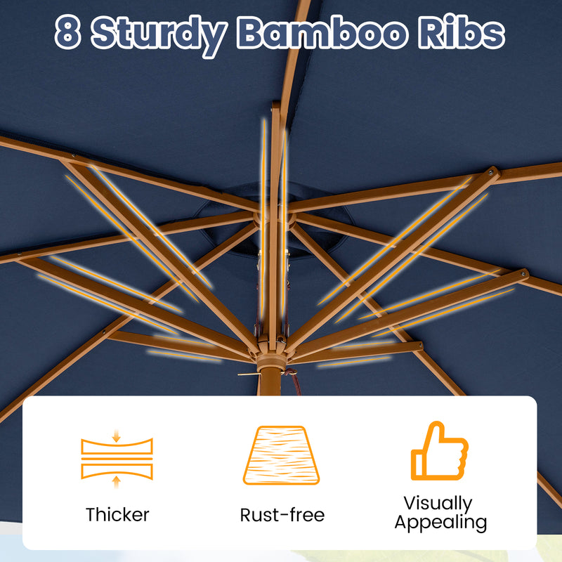 Costway - 9 FT Patio Umbrella Outdoor Table Market Umbrella with 8 Sturdy Bamboo Ribs-Navy