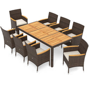 Costway - 9 Piece Outdoor Dining Set with Acacia Wood Table Top-Beige
