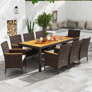 Costway - 9 Piece Outdoor Dining Set with Acacia Wood Table Top-Beige