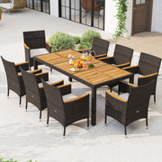 Costway - 9 Piece Outdoor Dining Set with Acacia Wood Table Top-Beige